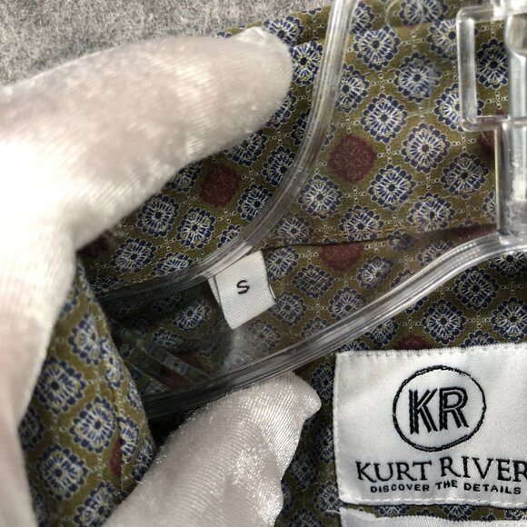 Kurt River Long Sleeve Shirt Mens S Slim Fit Olive Green Burgundy Geo Print - Picture 6 of 10